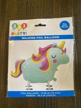 31.25” Unicorn Walking Foil Helium Balloon With Ribbon 321 Party USA